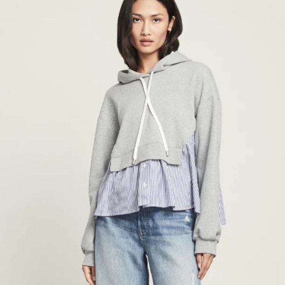 Veronica Beard Tops - Veronica Beard HOCKLEY MIXED-MEDIA SWEATSHIRT Gray Stripe